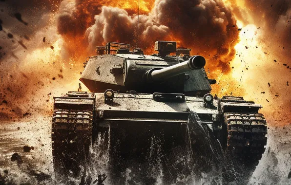 Smoke, The explosion, Tank, Front, Digital art, AI art, The Art of Artificial Intelligence, Neural …