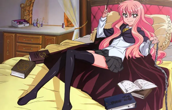 Girl, books, chain, zero no tsukaima, Improvised Louise The Zero, louise françoise le blanc de …