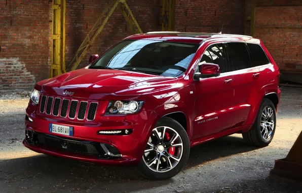 Red, background, wall, Jeep, SRT8, bricks, drives, the front