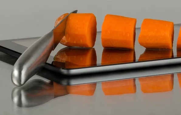 Carrot, knife, tablet