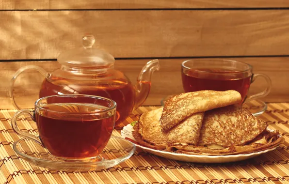 Tea, Cup, pancakes