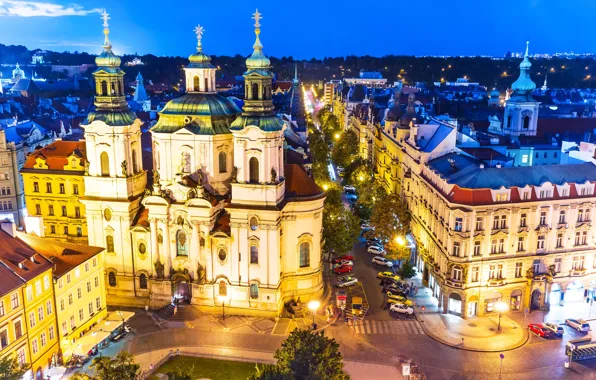 Picture the city, lights, the evening, Prague, Czech Republic, capital