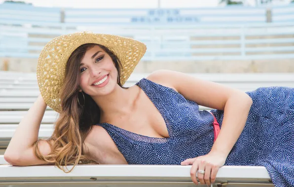 Picture summer, girl, face, smile, hat, dress