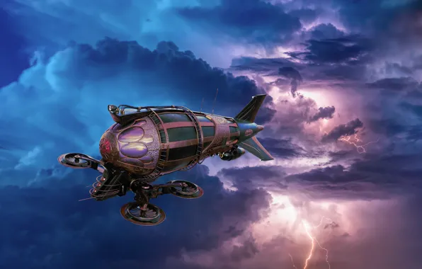 The storm, the sky, clouds, flight, clouds, rendering, fantasy, fiction