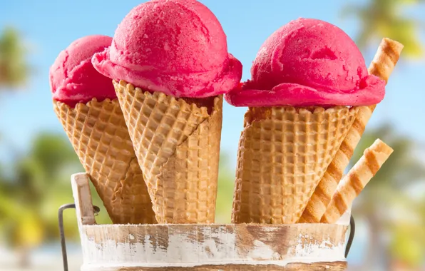 Picture sticks, horn, raspberry ice cream