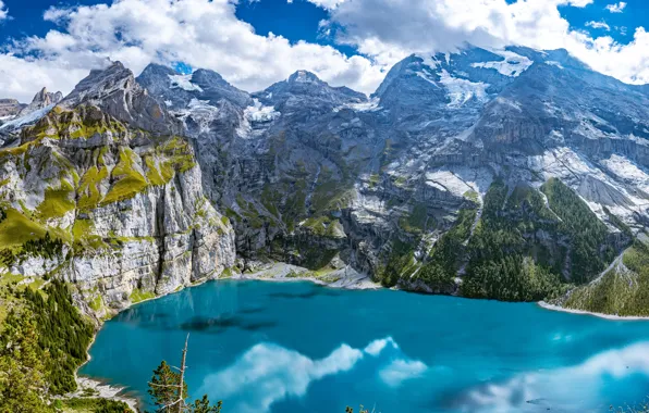 Picture Greens, The sky, Nature, Clouds, Mountains, Grass, Lake, Trees