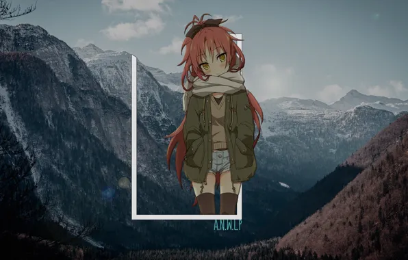 Winter, girl, mountains, anime, madskillz