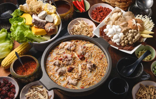 Mushrooms, soup, vegetables, seafood, meals, cuts