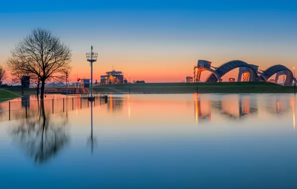 Water, tree, panorama, channel, glow, Netherlands