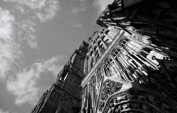 The sky, the building, Cathedral, black and white