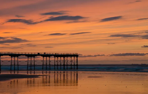 Sea, landscape, sunset, bridge