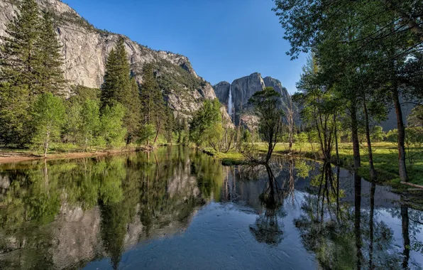 Picture forest, mountains, river, valley, CA, California, Yosemite national Park, Yosemite National Park