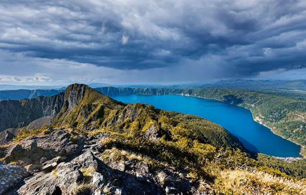 Picture mountains, lake, Japan, lake Mashu