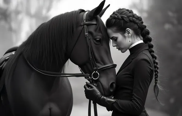 Look, face, girl, pose, horse, horse, hairstyle, friends
