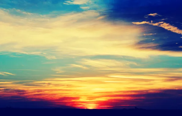 Picture the sky, clouds, sunset, horizon, glow