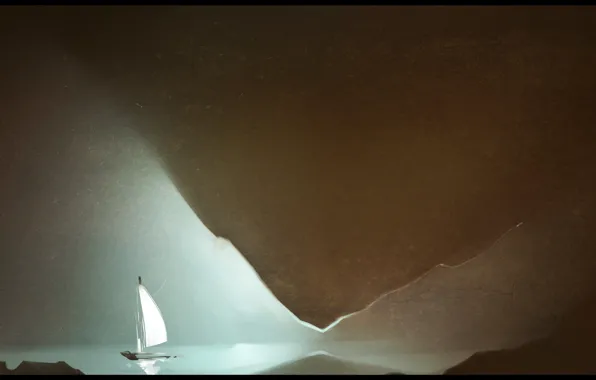 Picture lake, boat, sail, cave