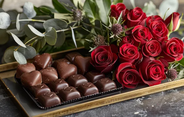 Love, flowers, holiday, gift, heart, roses, bouquet, heart