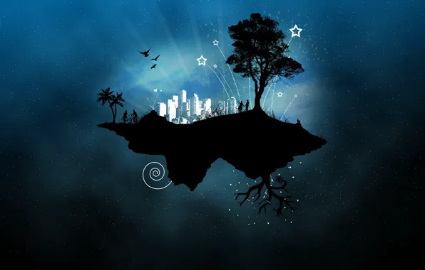Picture the city, tree, island, vector