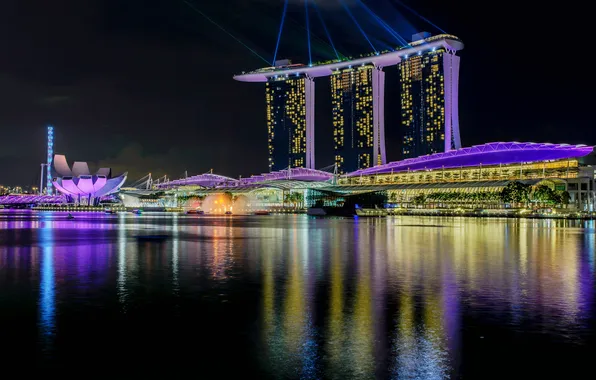 Picture night, lights, Singapore, Marina Bay Sands, Sky Park, resort