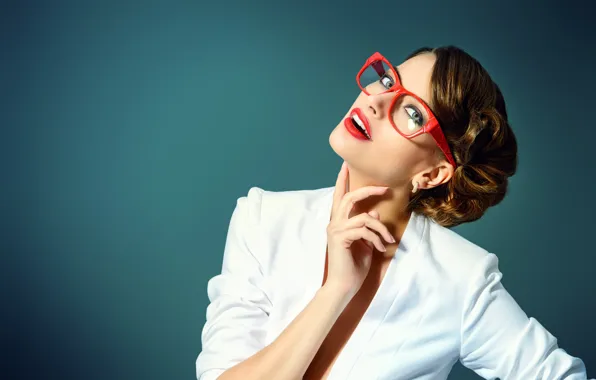 Girl, pose, style, background, model, hair, hands, glasses