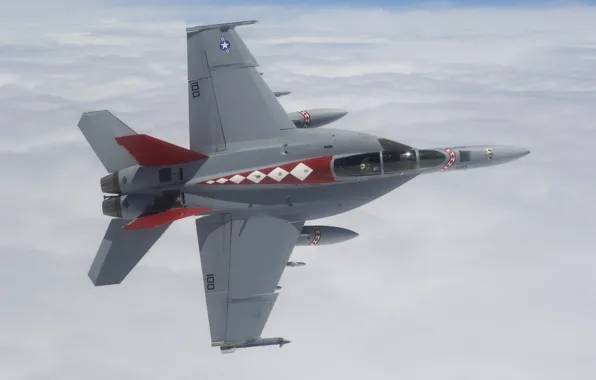 The sky, clouds, fighter, Super Hornet, F-18, deck
