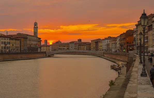 Picture Arno, Italy, Pisa, glow, home, river, sunset