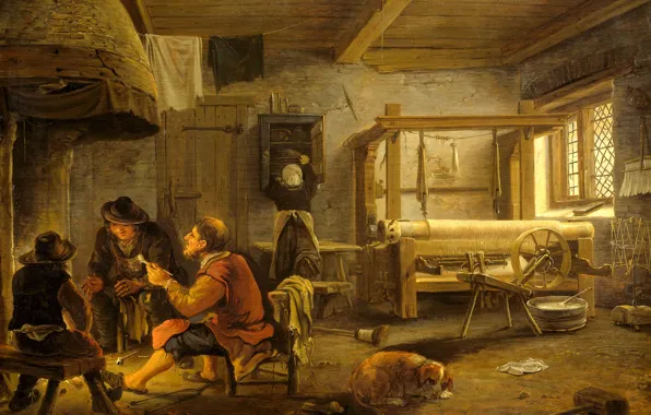 Tree, oil, interior, picture, Weaving Workshop, Johannes Dircksz Of Oudenrogge