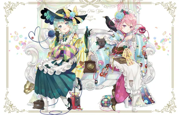 Cat, girls, Raven, touhou