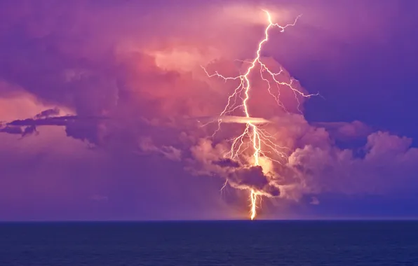 Wallpaper ocean, nature, water, lightning strike for mobile and desktop ...