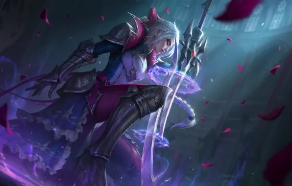 Picture weapons, game, the game, LOL, rose petals, splash art, armor, Diana