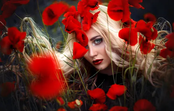 Picture look, girl, flowers, nature, Maki, makeup, bokeh, Melanie Dietze