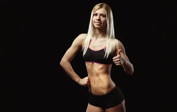 Woman, muscular, thumb up