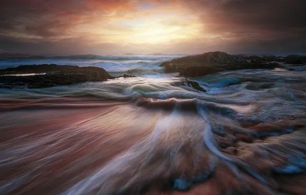 Sea, wave, the sky, clouds, light, the ocean, rocks, excerpt