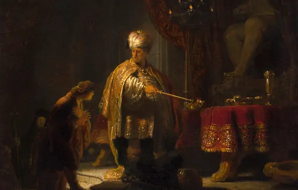 Picture, mythology, Rembrandt van Rijn, Daniel and King Cyrus of the Idol of Baal
