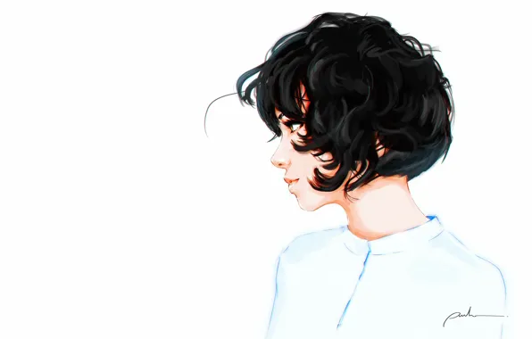 Picture white, girl, background, figure, art, curly, Sergey Orlov, by Sergey Orlov
