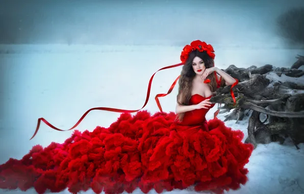 Winter, girl, snow, tape, woman, outfit, image, sitting