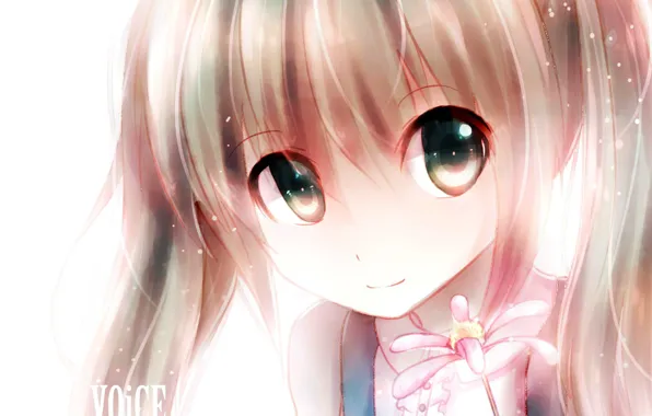 Picture flower, eyes, girl, face, smile, art, vocaloid, hatsune miku