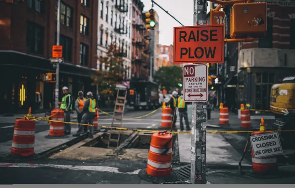 The city, street, signs, traffic light, working, life, city