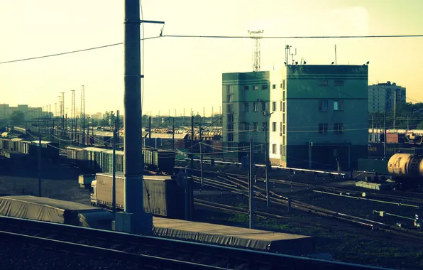 Rails, Moscow, cars, plants, railroad