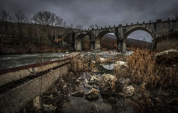 Night, bridge, river