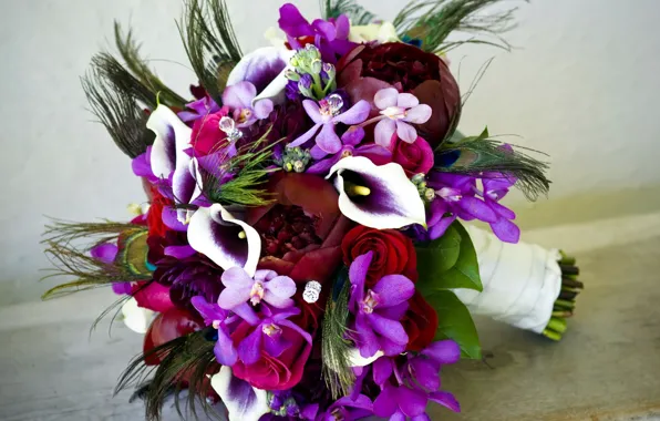 Picture flower, flowers, roses, bouquet, rhinestones, orchids, Orchid, peony