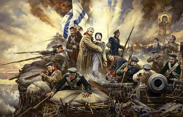 Picture oil, picture, canvas, "Defend Sevastopol!", artist Vasily Nesterenko