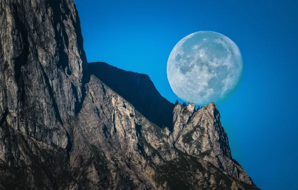 Picture the sky, mountains, night, rocks, the moon, the full moon