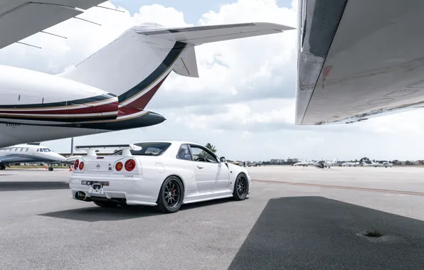 Picture GT-R, White, R34, Aircraft, V-Spec