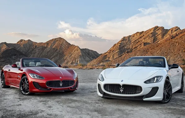White, the sky, mountains, red, Maserati, Sport, supercar, Maserati