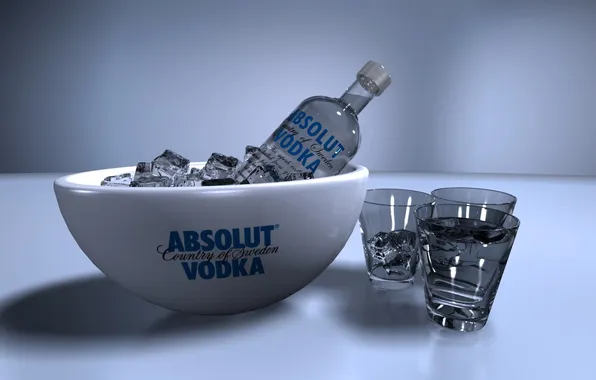 Bottle, ice, alcohol, glasses, absolute, vodka, 1920x1080, ABSOLUT