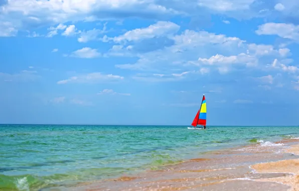 Sea, shore, sailboat
