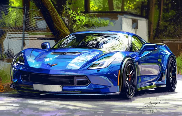 Machine, auto, blue, Chevrolet Corvette