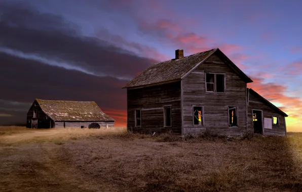 Picture field, night, house