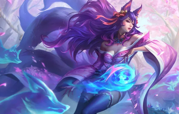 Picture art, League of Legends, LoL, Ahri, skin, Spirit blossom